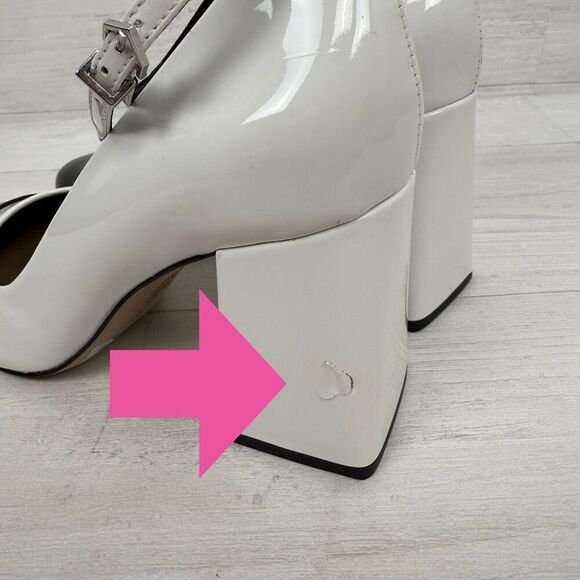 Schutz Size 8.5 B Dorothy High Block Heels Patent Leather Black White W/ FLAW - Picture 10 of 12